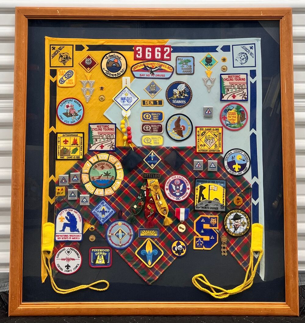 Boy Scout of America Patches Pins Belt Scarf Medals Badge Shadow Box Wall Art